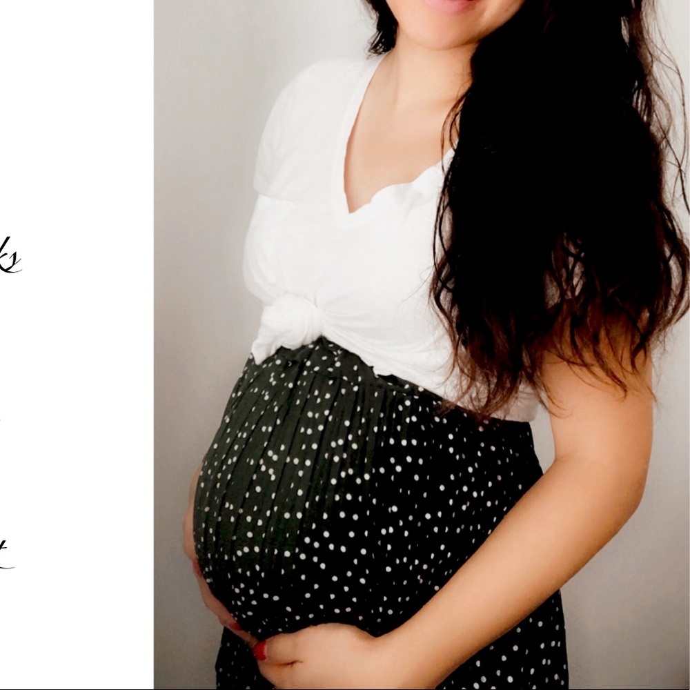 High waisted midi poka dot skirt